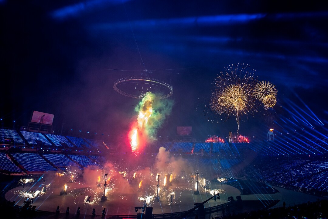 (Chris Detrick  |  The Salt Lake Tribune)  Fireworks explode during the Pyeongchang 2018 Winter Olympics opening ceremony at Olympic Stadium Friday, February 9, 2018.  