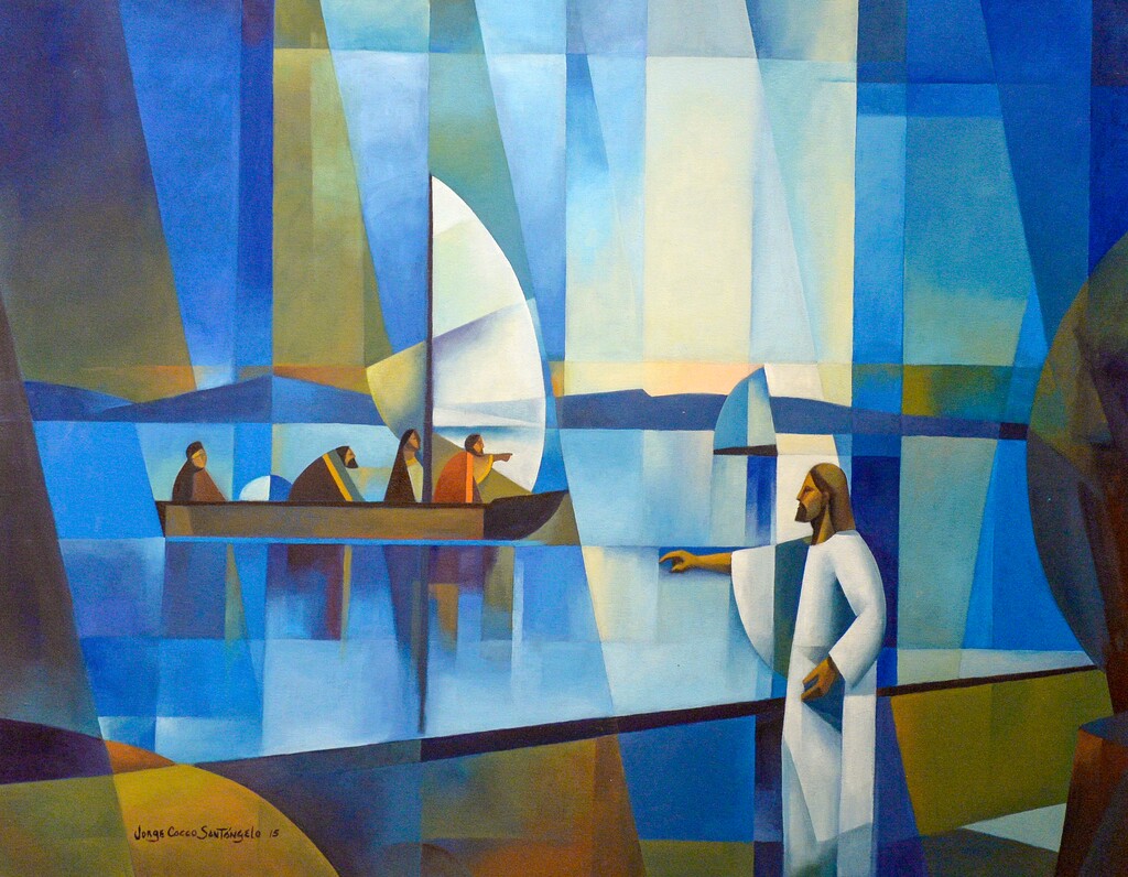 (Leah Hogsten  |  The Salt Lake Tribune) Jorge Cocco Santngelo's El Llamado "The Call" oil on canvas, 2015. Description reads: Now as he walked by the sea of Galilee, he saw Simon and Andrew his brother casting a net into the sea; for they were fishers. And Jesus said unto them, Come ye after me, and I will make you to become fishers of men, Mark 1:16-17.