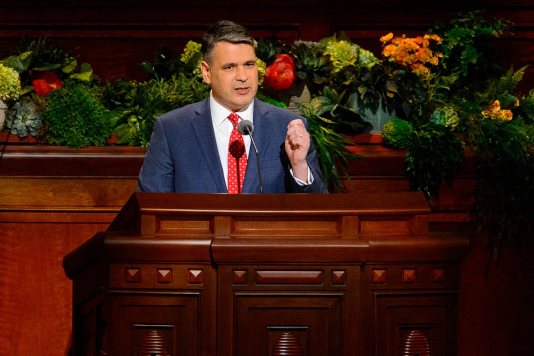 (Trent Nelson  |  The Salt Lake Tribune)  Juan Pablo Villar speaks during the afternoon session of the189th Annual General Conference of The Church of Jesus Christ of Latter-day Saints in Salt Lake City on Sunday April 7, 2019.