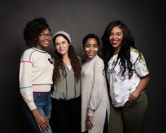 Director Amanda Lipitz, second from left, poses for a portrait with dancers Cori Grainger, left, Talya Solomon and Blessin Giraldo, right, to promote the film, "Step", at the Music Lodge during the Sundance Film Festival on Friday, Jan. 20, 2017, in Park City, Utah. (Photo by Taylor Jewell/Invision/AP)