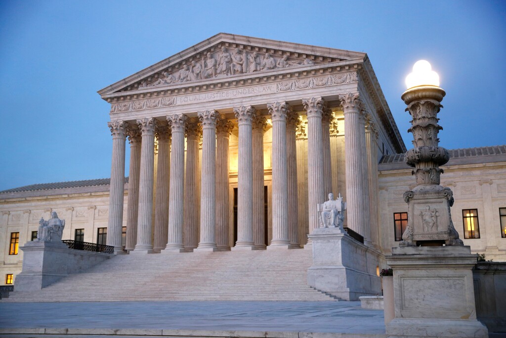 In this May 23, 2019 file photo, the U.S. Supreme Court building at dusk, on Capitol Hill in Washington. (AP Photo/Patrick Semansky)