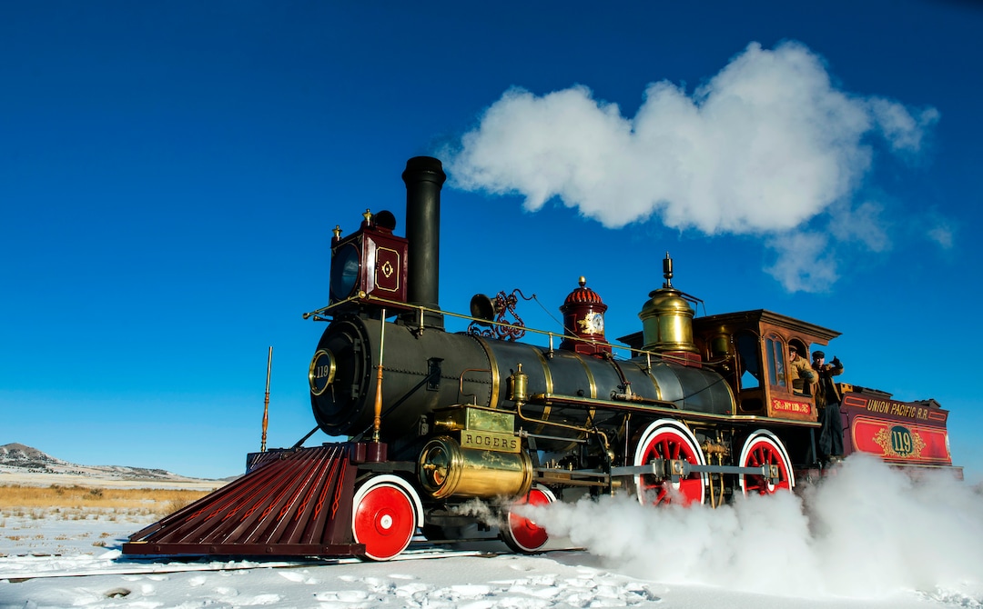 (Rick Egan | The Salt Lake Tribune) The 119 Steam Engine chugs down the track at the Golden Spike National Historical Park during one of the winter steam locomotive demonstrations, on Tuesday, Dec. 29, 2020.