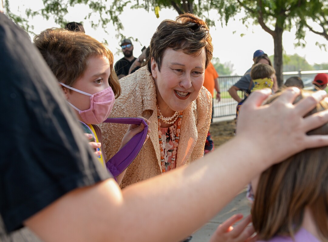 (Chris Samuels | The Salt Lake Tribune) Teachers greet students as they begin the first day of school at Whittier Elementary in West Valley City, Monday, Aug. 16, 2021.