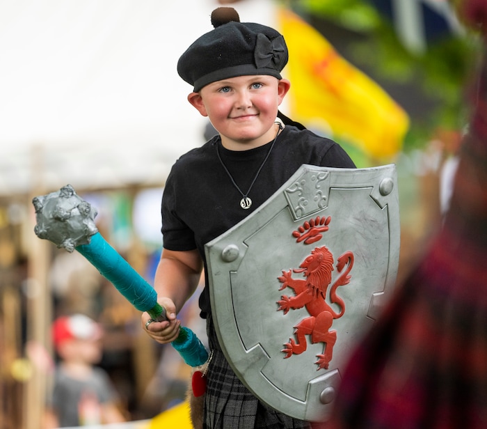 (Rick Egan | The Salt Lake Tribune) Erik Norman, from South Jordan,  prepares to fight in the featherweight competition, at the Payson Scottish Festival, on Saturday, July 9, 2022.
