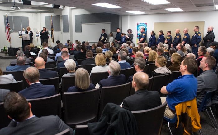 (Rick Egan  |  The Salt Lake Tribune)   Salt Lake City Mayor Jackie Biskupski gives the State of the City address at the Horizonte Instruction and Training Center, Wednesday, January 31, 2018.


