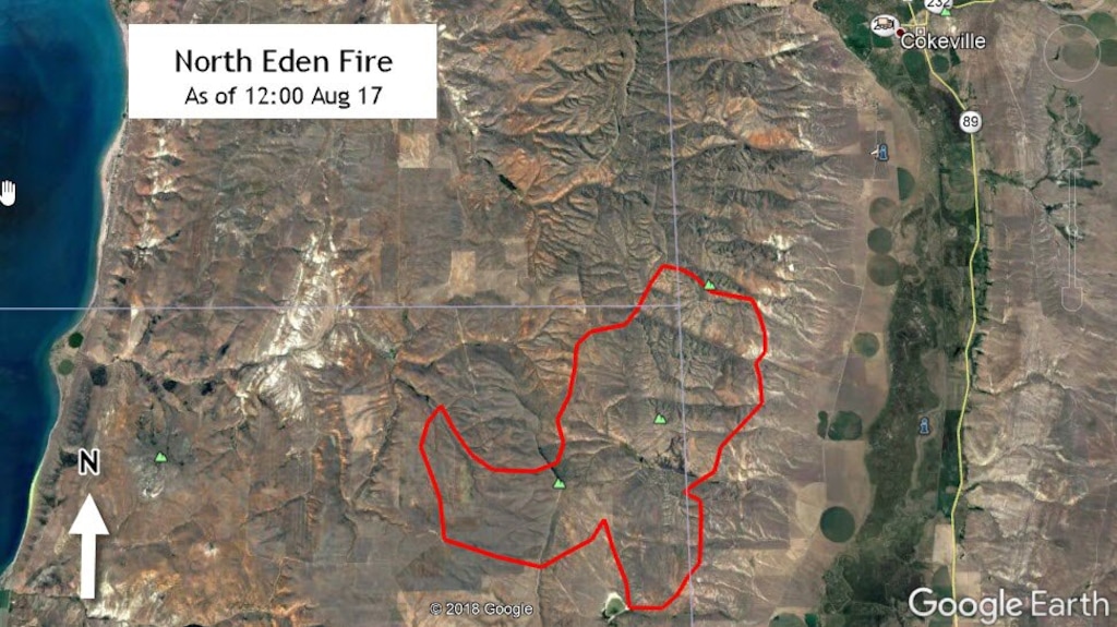 (Courtesy Utah fire officials) The North Eden Fire started Thursday, Aug. 16, 2018, east of Bear Lake, and has since traveled east into Wyoming and Idaho.