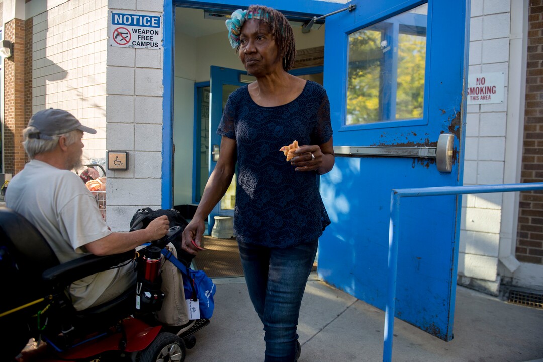 (Jeremy Harmon |  The Salt Lake Tribune) Sharon Thompson exits the Weigand Center as she waits to do laundry on July 11, 2019.
