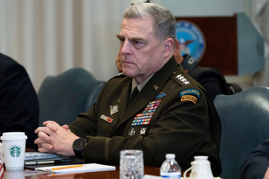 (Alex Brandon | AP photo)

 In this Sept. 22, 2020, photo Joint Chiefs Chairman Gen. Mark Milley listens before a meeting with Secretary of Defense Mark Esper and Israeli Defense Minister Benny Gantz, at the Pentagon in Washington.