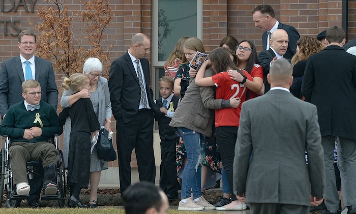 (Francisco Kjolseth  |  The Salt Lake Tribune) Funeral services are held for Consuelo Alejandra Haynie and her children Milan, 12, Alexis, 15 and Matthews, 14, in Grantsville on Friday, Jan. 24, 2020. The killing of the Utah mother and three of her children by a gunman identified by police as her 16-year-old son is "nearly unbearable" for the father who survived, a lawyer said Thursday, Jan. 23, 2020.