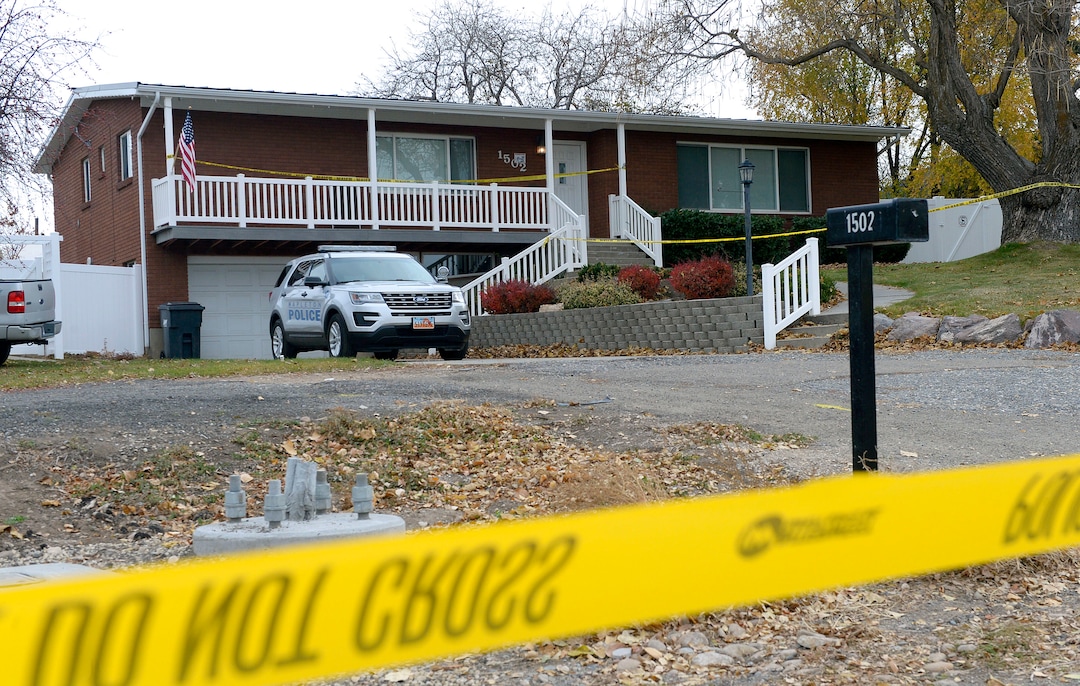 (Al Hartmann  |  The Salt Lake Tribune) 	Home at 1502 N. SR 89 in Mapleton is blocked off by police tape where a family of four was found shot to death.  Police are investigating it as a suspected case of murder-suicide.