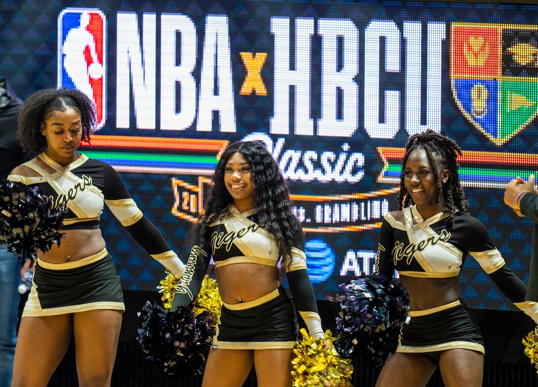 (Rick Egan | The Salt Lake Tribune) The Grambling State Tigers cheerleaders dance during the HBCU game, at the Jon M. Huntsman Center on Saturday, Feb. 18, 2023.