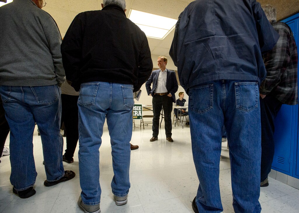 (Steve Griffin  |  The Salt Lake Tribune) Ben McAdams attends the Democratic Party neighborhood caucus meeting for District 39 at Kennedy Junior High School  in West Valley City Tuesday March 20, 2018. McAdams is a candidate for UtahÕs 4th Congressional District.