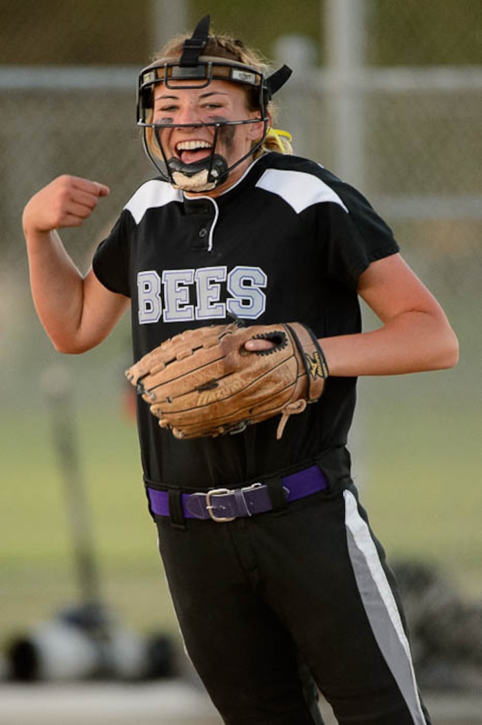 (Trent Nelson | The Salt Lake Tribune)  Box Elder beats Bountiful High School in the 5A Softball State Championship game, Thursday May 24, 2018. Box Elder's Nyah DeRyke (42) celebrates the win.