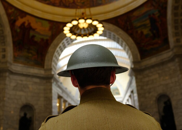 (Trent Nelson | The Salt Lake Tribune)  
A doughboy from the Utah Military History Group. Commemoration of WW1 Armistice 100th Anniversary, in Salt Lake City on Thursday Nov. 8, 2018.