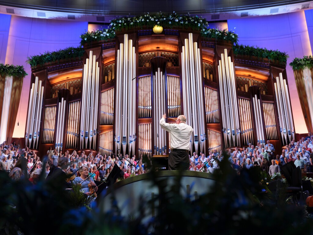 (Lindsay D'Addato | The New York Times) Mack Wilberg leads The Tabernacle Choir at Temple Square in rehearsals for the weekly broadcast of "Music & the Spoken Word," which has aired since 1929, in Salt Lake City on July 10, 2025. 