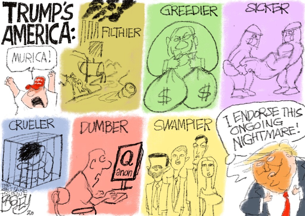 (Pat Bagley | The Salt Lake Tribune) This cartoon, titled "Long National Nightmare," appears in The Salt Lake Tribune on Sunday, Aug. 16, 2020.