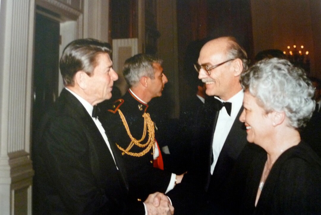 (photo courtesy Ron Fox) Norma Matheson and her husband Governor Scott Matheson greet President Ronald Reagan.