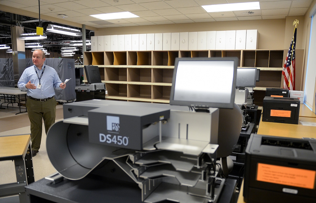 (Chris Samuels | The Salt Lake Tribune) Davis County elections director Brian McKenzie gives a tour of the Davis County ballot processing room in Farmington, Tuesday, Feb. 1, 2022.