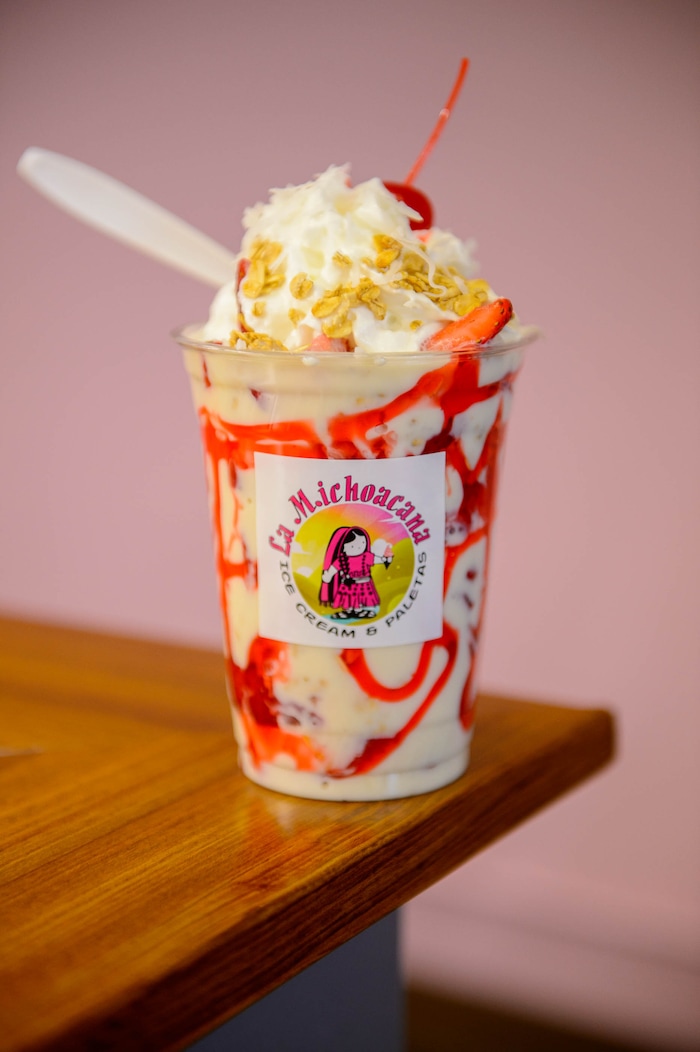 (Trent Nelson  |  The Salt Lake Tribune)  Fresas con crema (strawberries with cream) at La Michoacana Ice Cream & Paletas in West Valley City on Thursday May 9, 2019.