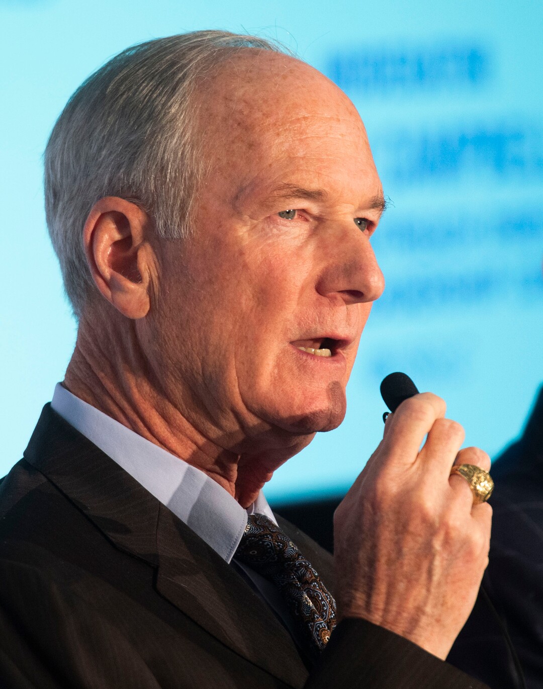 (Rick Egan  |  The Salt Lake Tribune)      Vice Admiral Dick Gallagher U.S. Navy (ret.) makes a comment during a forum on how American aid strengthens national security and creates opportunities for Utah businesses, sponsored by the U.S. Global Leadership Coalition, at Thanksgiving Point, Friday, April 5, 2019.