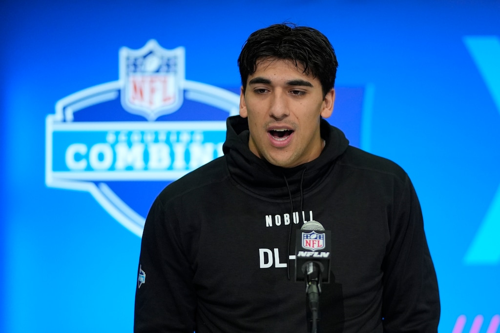 (Darron Cummings | AP) Utah defensive lineman Jonah Elliss speaks during a news conference at the NFL football scouting combine, Wednesday, Feb. 28, 2024, in Indianapolis.