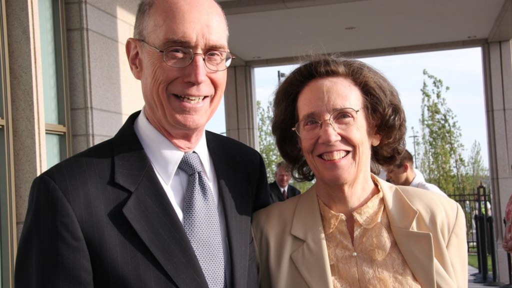 (Photo courtesy of the Church News) President Henry B. Eyring and his wife, Kathleen Eyring, arrive for the dedication of the Oquirrh Mountain Temple in South Jordan in 2009.