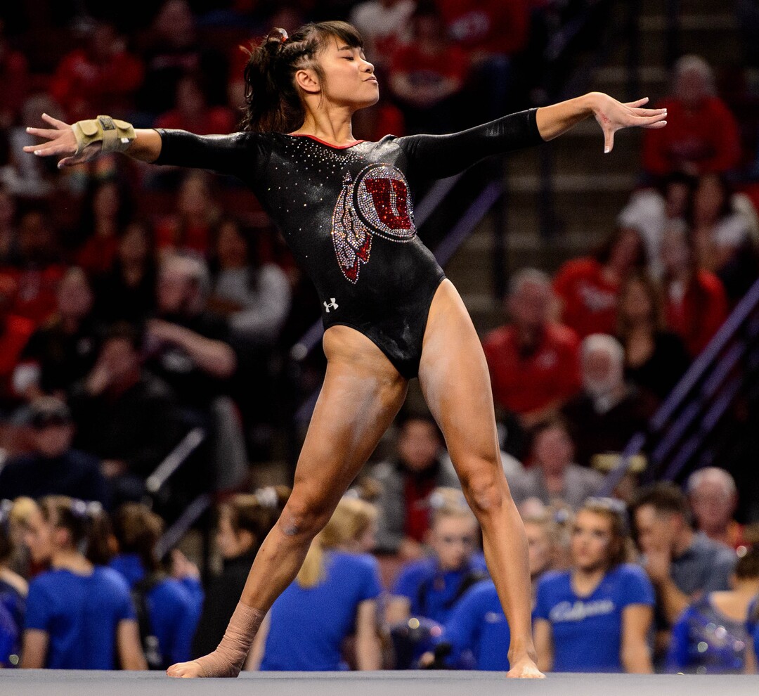 (Trent Nelson  |  The Salt Lake Tribune) Utah's Kim Tessen on the floor at the Best of Utah NCAA Gymnastics Meet in West Valley City on Saturday, Jan. 11, 2020.