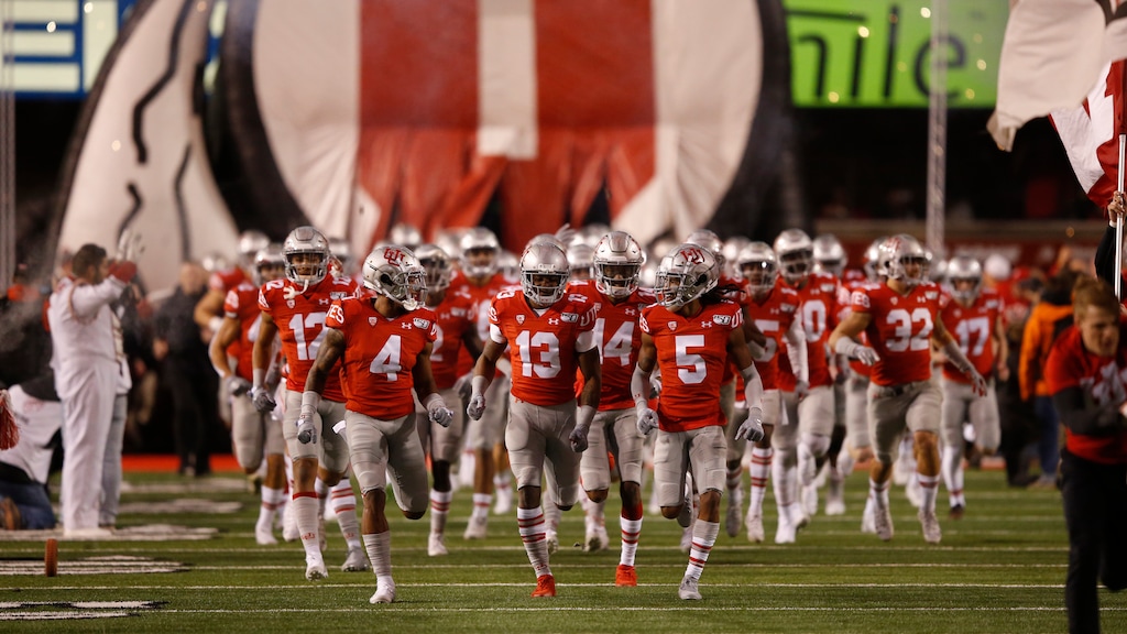 Utah players take the field before the start of their NCAA college football game against UCLA Saturday, Nov. 16, 2019, in Salt Lake City. (AP Photo/Rick Bowmer)