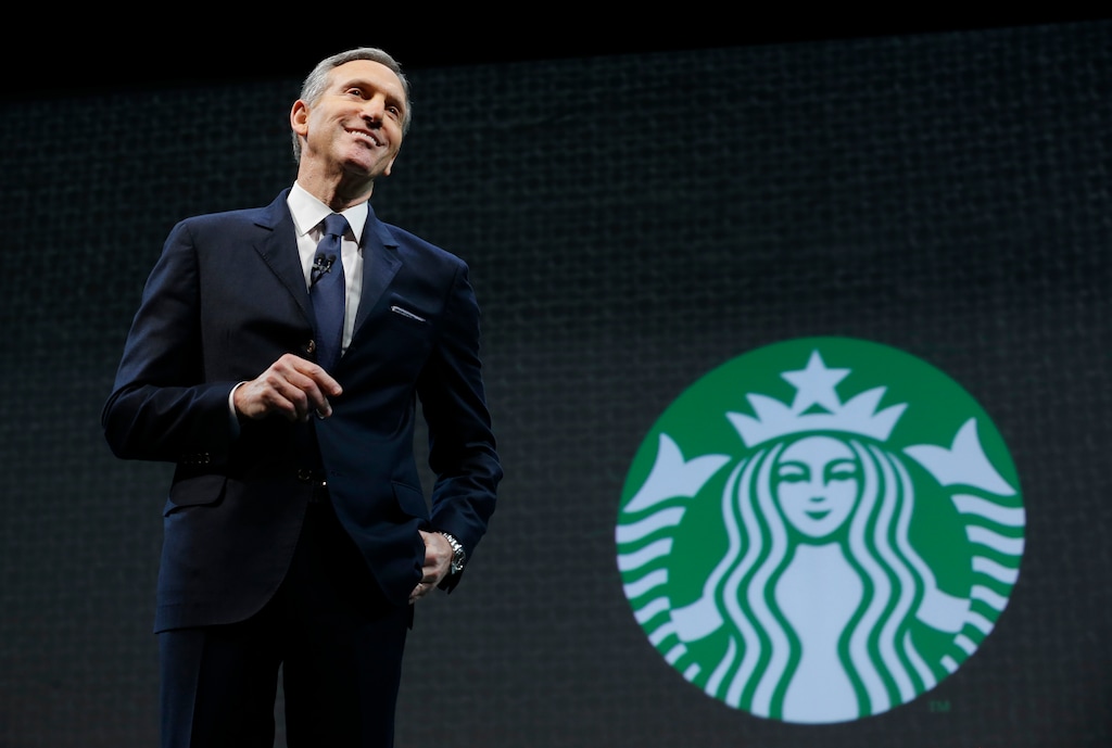 FILE - In this March 18, 2015, file photo, Starbucks CEO Howard Schultz speaks at the coffee company's annual shareholders meeting in Seattle. Starbucks Corp. says Schultz is stepping down as executive chairman later this month of the coffee chain he joined more than 30 years ago. Schultz, who oversaw the transformation of Starbucks into a global chain with more than 28,000 locations, had left the CEO job at the company last year to focus on innovation and social impact projects. The Seattle-based chain says Schultz will have the title of chairman emeritus as of June 26, 2018. (AP Photo/Ted S. Warren, File)