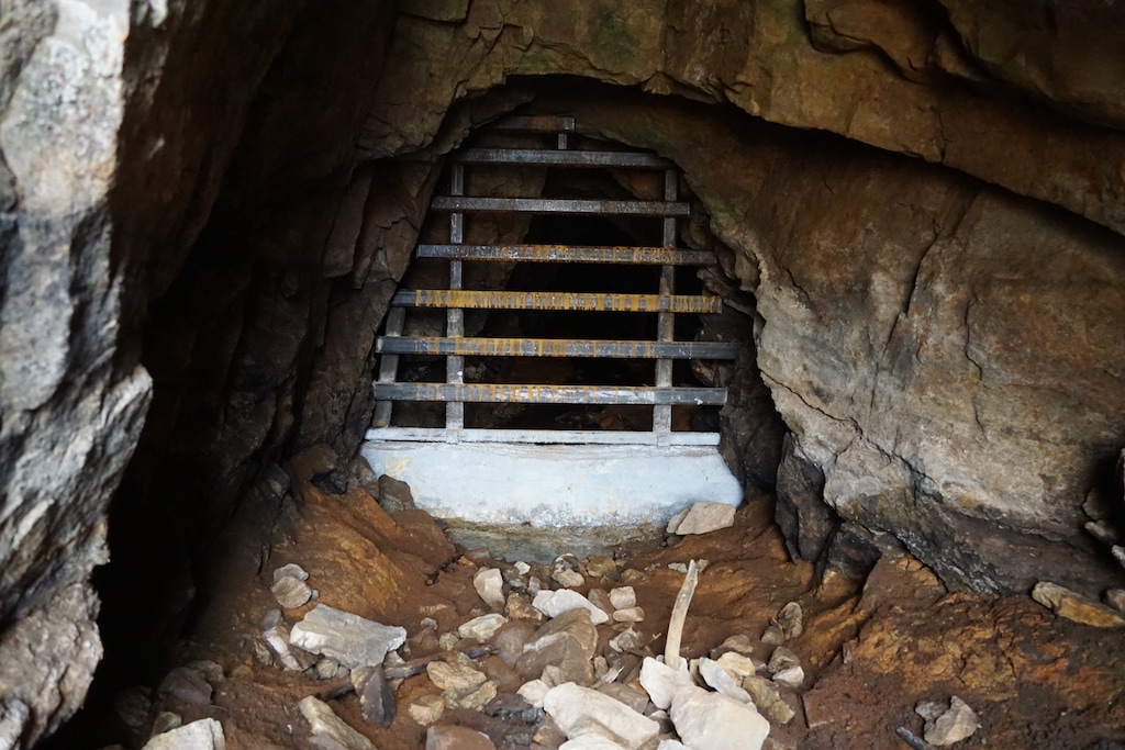 (Zak Podmore | The Salt Lake Tribune) In December 2020, a bat gate and concrete settling dam were installed at the entrance to the Marvin Tunnel gold mine by the U.S. Forest Service to protect Blanding's water supply. April 26, 2021.
