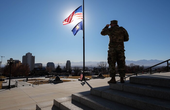 (Francisco Kjolseth  | The Salt Lake Tribune) The National Guard enhances security at the Utah Capitol for the start of the 2021 legislative session in Salt Lake City on Tuesday, Jan. 19, 2021.
