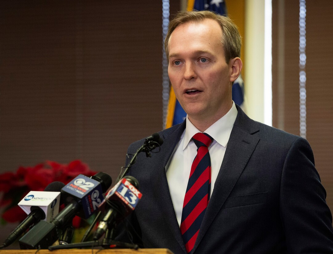 (Rick Egan  |  The Salt Lake Tribune)  Ben McAdams announces during news conference at Murray City Hall, Monday, Dec. 16, 2019, that he will vote yes on the House impeachment vote.