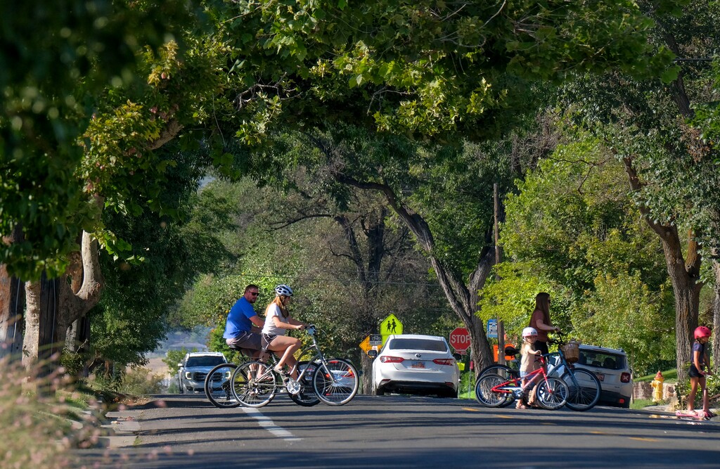 (Leah Hogsten  |  Tribune file photo) Cyclists ride along 1500 East, Friday, August 14, 2020.