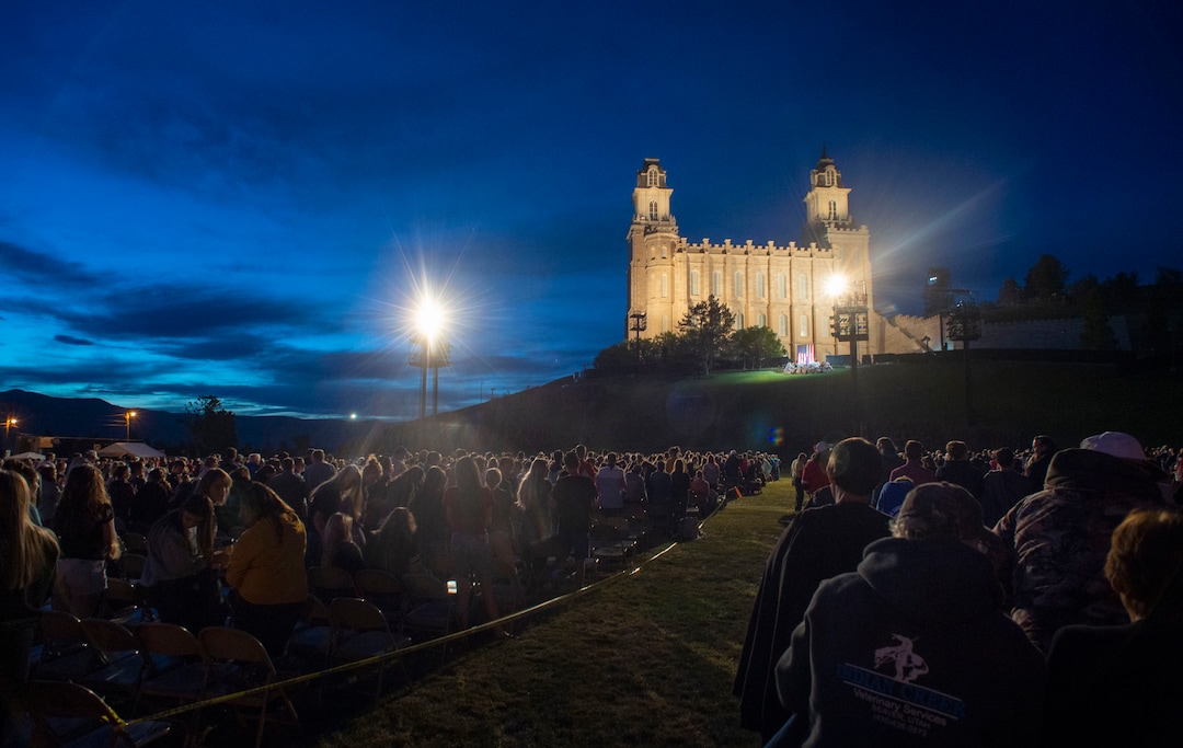 (Rick Egan  |  The Salt Lake Tribune)   The Mormon Miracle Pageant gets underway at the foot of the Manti Temple Wednesday, June 12, 2019, during the dress rehearsal.  The final run for the pageant continues through Saturday, June 22.