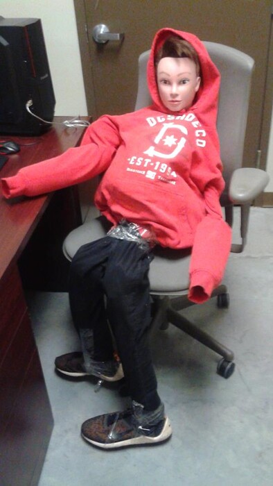(Photo courtesy Lone Peak Police Department) Fred the dummy is in police custody.