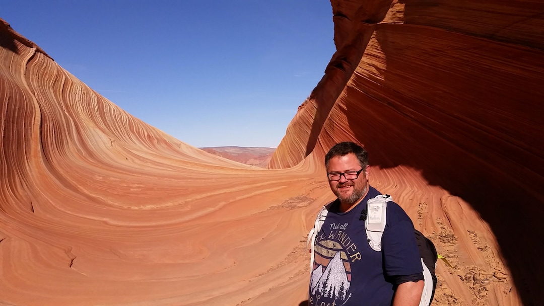 (Cory Cravatta | Courtesy) Hiker Cory Cravatta, of Genoa, Ill., applied 30 times to obtain a permit to hike to the Wave rock formation at the Utah-Arizona state line. He finally won a permit to hike to the iconic site on Jan. 17, 2018. Only 20 people per day may visit North Coyote Buttes; 10 permits are granted at a daily drawing in Kanab, and 10 are distributed in an online lottery.
