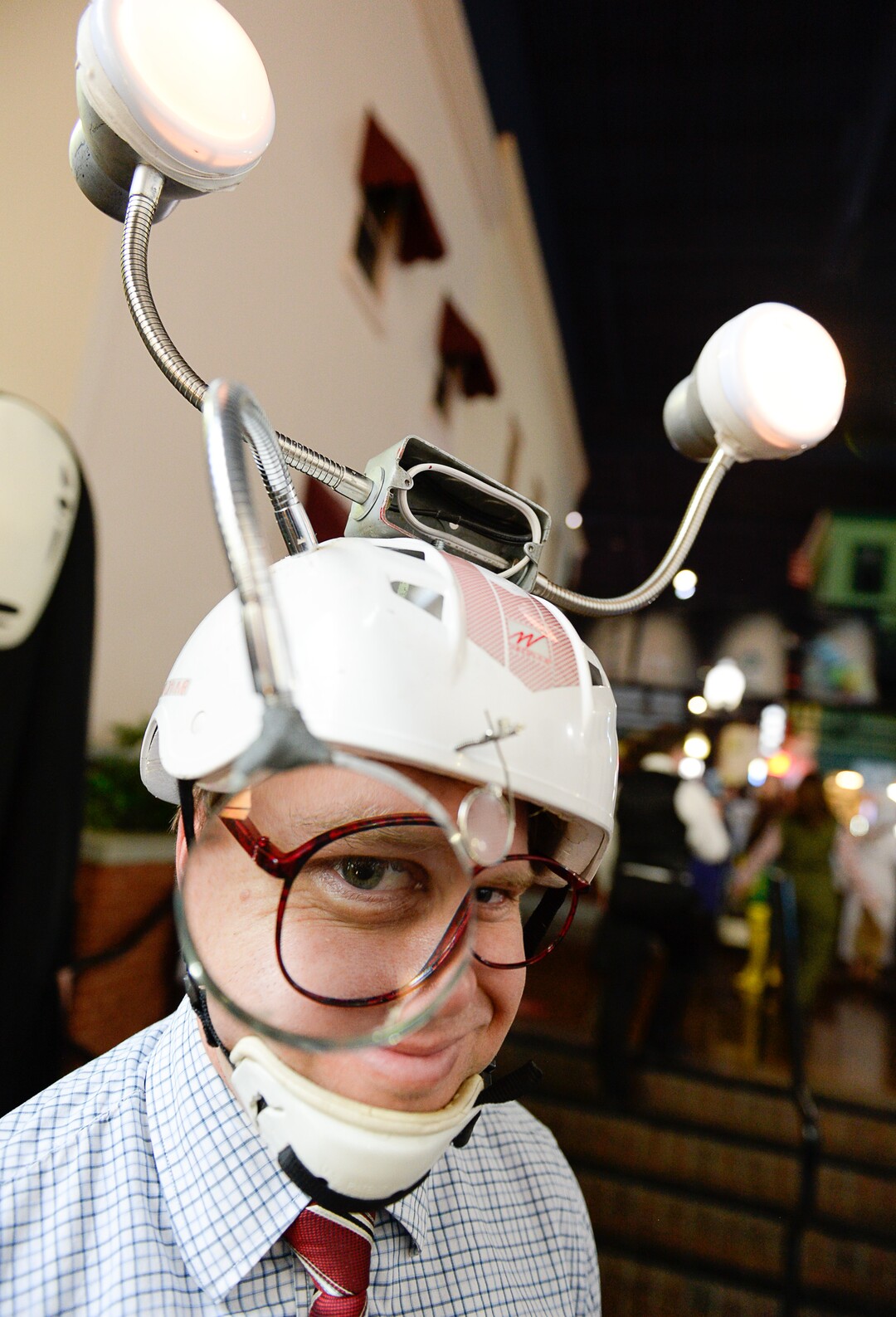 (Francisco Kjolseth  |  The Salt Lake Tribune)  Chris Williams dressed up as a character from "Honey I Shrunk the Kids," joins FanX's twice-annual "press conference," drawing cosplayers to Megaplex Jordan Commons in Sandy on Wed. June 12, 2019, for the announcement of the event's celebrity visitors.