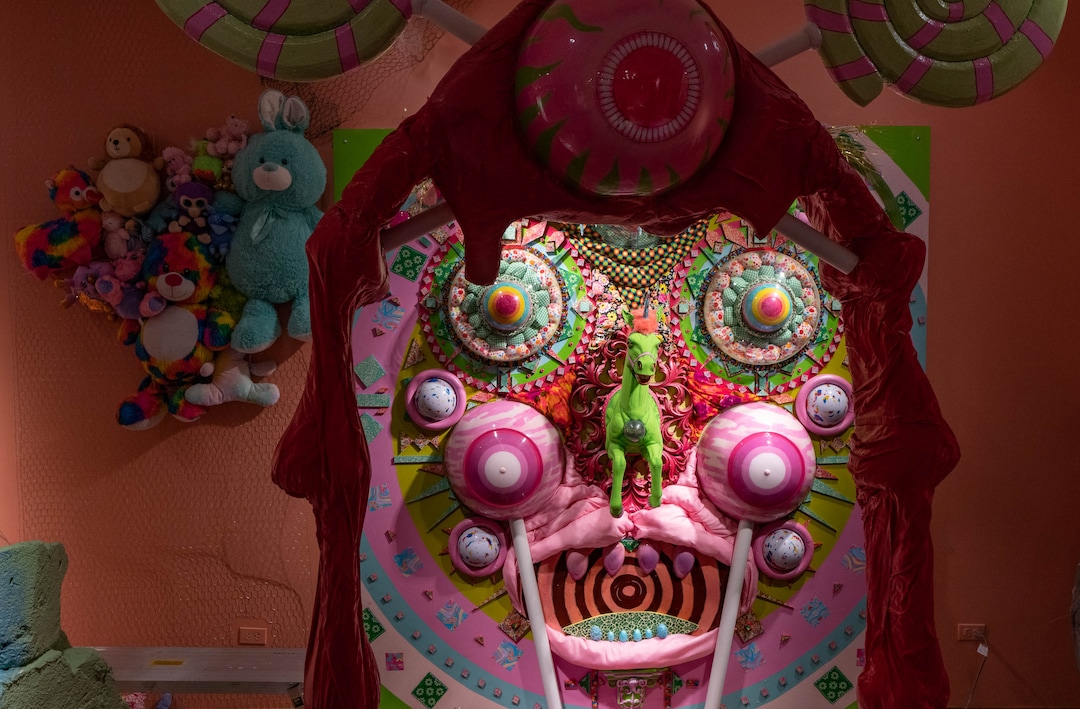 (Francisco Kjolseth | The Salt Lake Tribune) Artist Elmer Presslee’s work inside the candy core section of Dreamscapes, an immersive experience transformed by artists that promotes sustainability and uses almost exclusively up cycling materials, begins to take shape in the old Macy's at South Town on Wednesday, April 20, 2022. 