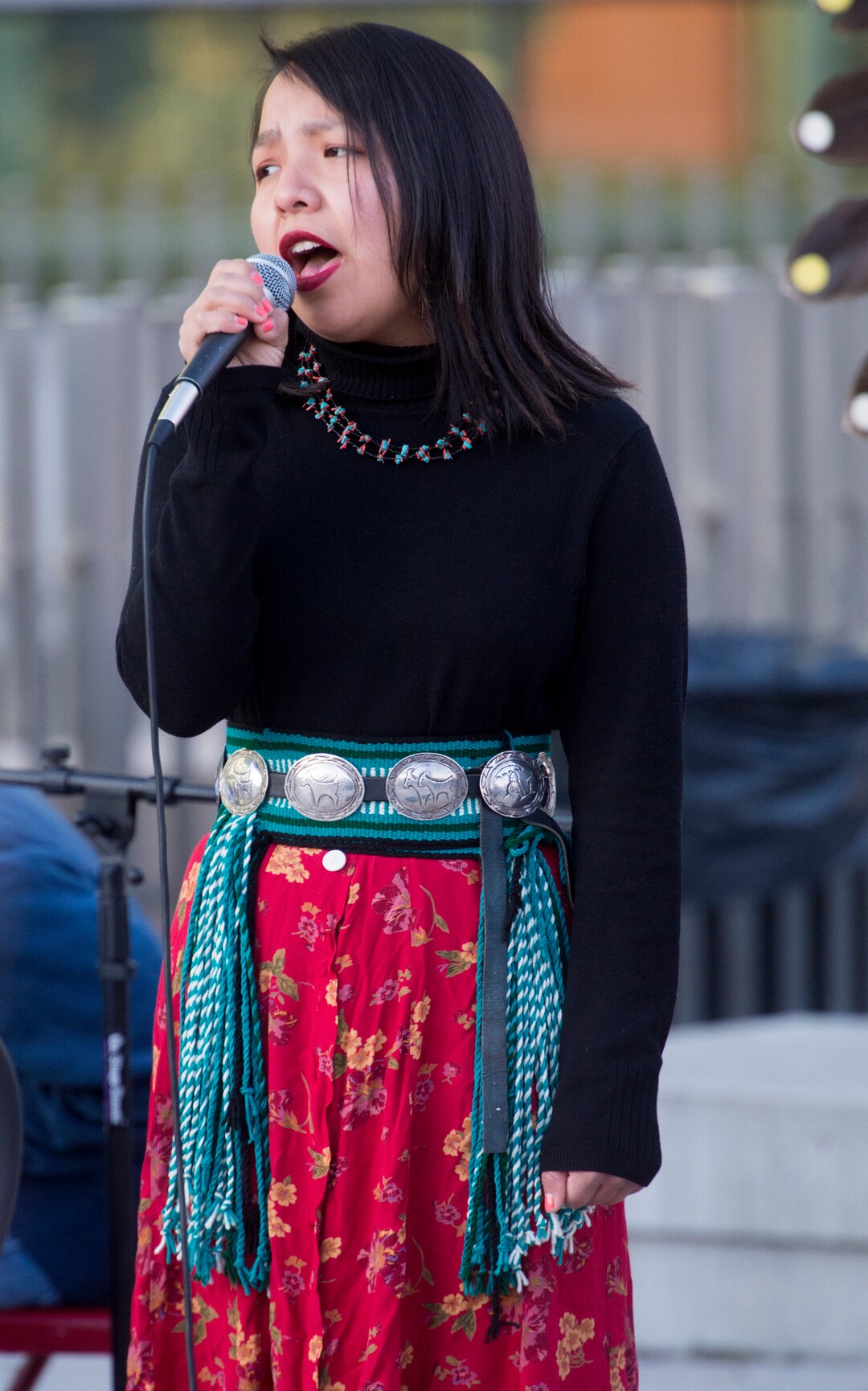 (Rick Egan  |  The Salt Lake Tribune)  Tatiana Benally sings a lullaby during the Indigenous Peoples Day celebration, hosted by the Utah League of Native American Voters and PANDOS (Peaceful Advocates for Native Dialogue and Organizing Support) at the Salt Lake City Library, Monday, October 9, 2017.