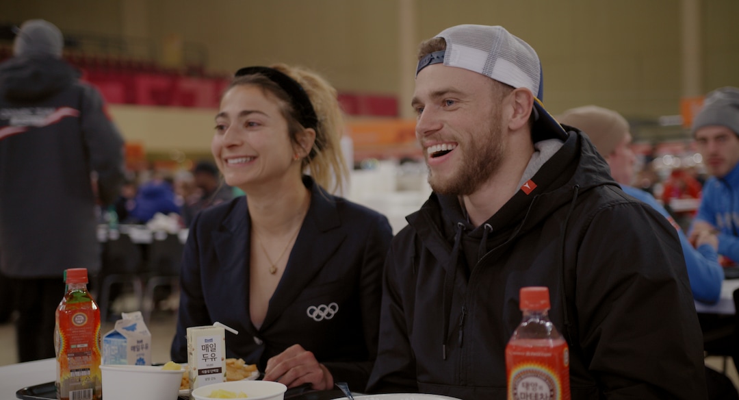 (Photo courtesy of IFC Films) Alexi Pappas, left, plays Penelope, an Olympic cross-country skier, and Gus Kenworthy plays Gus, a slopestyle skier (which Kenworthy is in real life), in the romantic comedy "Olympic Dreams," filmed on location at the 2018 Winter Olympics. It opens Friday, Feb. 21, 2020, at the Broadway Centre Cinemas in Salt Lake City.