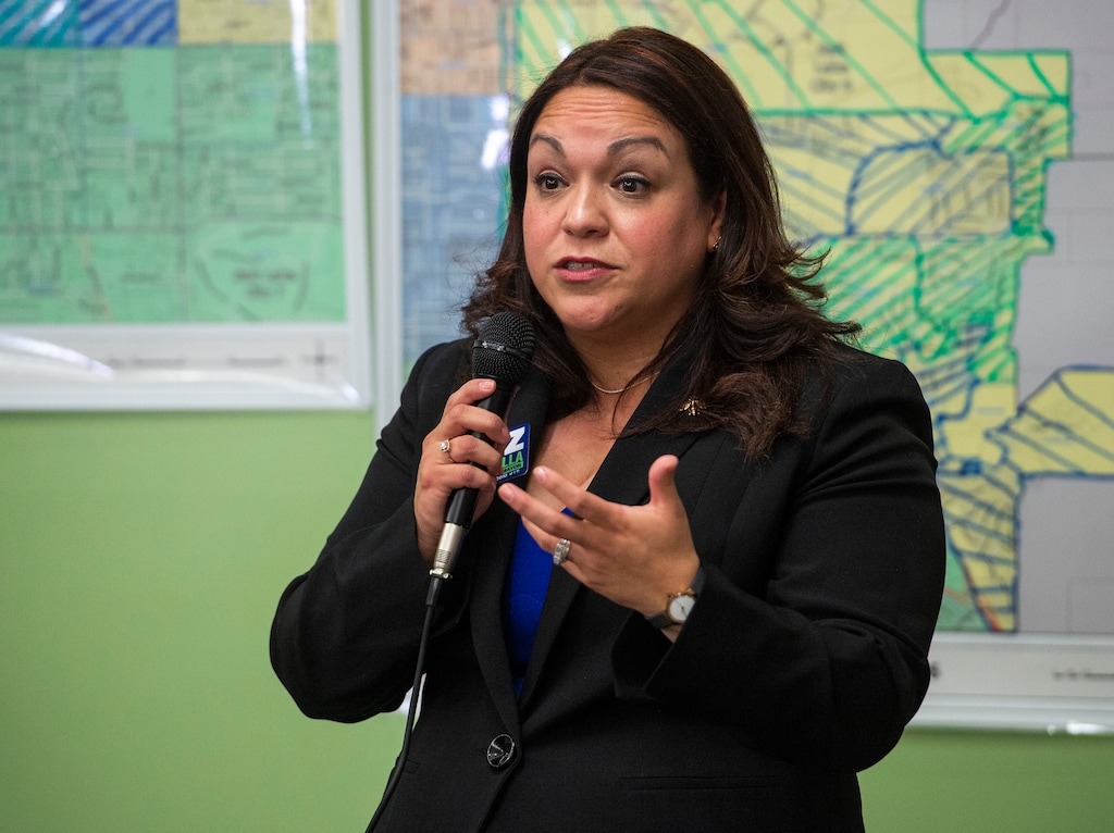 (Rick Egan  |  The Salt Lake Tribune)   Luz Escamilla thanks friends and supporters as she awaits the ballot results in the Salt Lake City Mayor's race, at her campaign headquarters, Tuesday, Nov. 5, 2019.