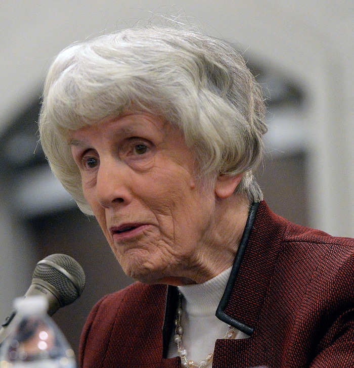 (Al Hartmann  |  The Salt Lake Tribune) 	
Homelessness advocate Pamela Atkinson speaks in a panel discusion to Utah homeless service providers at Utah's 14th Annual Homelessness Summit in Salt Lake City Wednesday Oct. 11.
