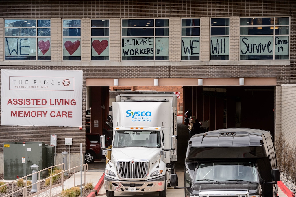 (Trent Nelson  |  Tribune file photo) A sign at the Ridge Foothill retirement community reads, "We love health care workers" and, "We will survive COVID-19," on Tuesday, April 7, 2020.