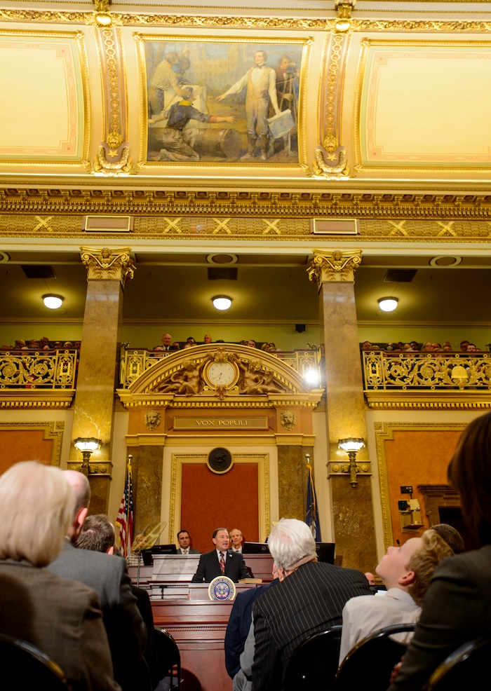 (Steve Griffin  |  The Salt Lake Tribune) Gov. Gary Herbert gives his State of the State address in the Utah House of Representatives in Salt Lake City Wednesday January 24, 2018.