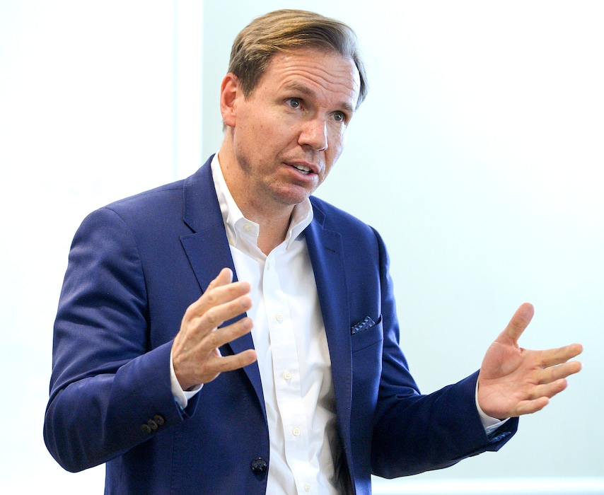 Leah Hogsten  |  The Salt Lake Tribune   In a May 7, 2019 photo, Paul Huntsman, owner and publisher of The Salt Lake Tribune, talks to the Tribune staff about having applied with the IRS to switch the newspaper to a nonprofit company.