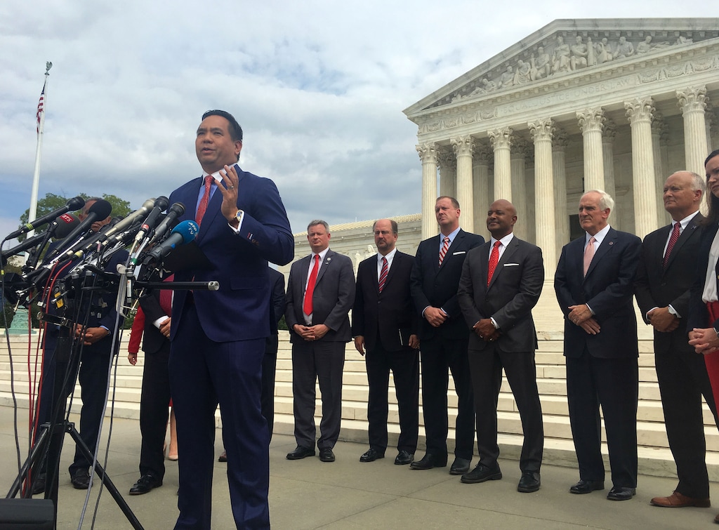 (Thomas Burr | The Salt Lake Tribune) Utah Attorney General Sean Reyes joined several colleagues from across the country Monday in front of the U.S. Supreme Court to announce an antitrust investigation into Google. Attorneys general from 50 states and territories are joining the probe that will seek to find out if the massive search engine and online platform is squeezing out competitors.