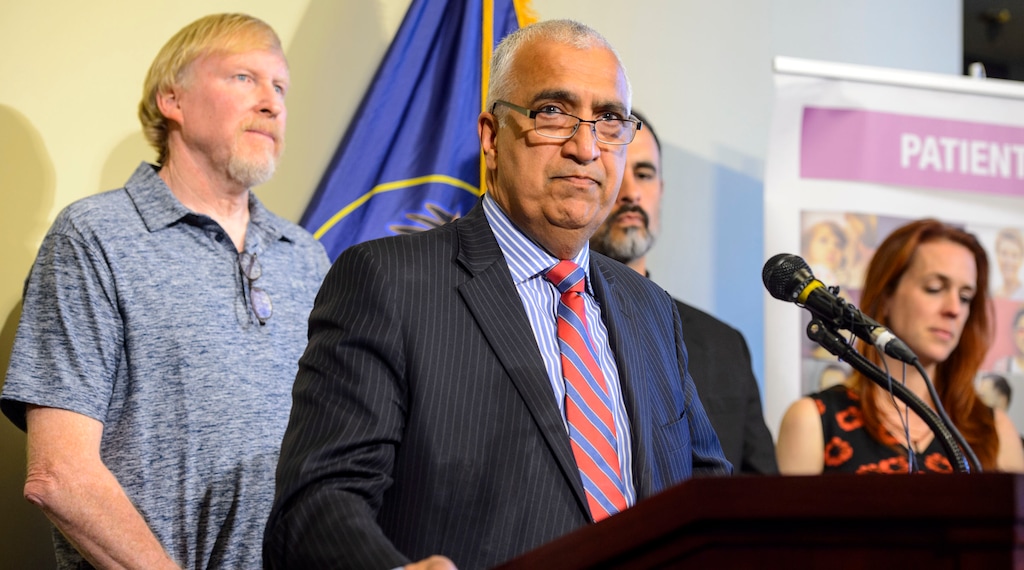 (Steve Griffin  |  The Salt Lake Tribune) Salt Lake County District Attorney Sim Gill speaks during a news conference held by TRUCE - a group of concerned patients and caregivers advocating for safe legal access to medical cannabis in Utah. The news conference at the state Capitol in Salt Lake City Tuesday, May 8, 2018, was in response to the UMAs desperate measures to get signatures removed from the medical cannabis ballot initiative.