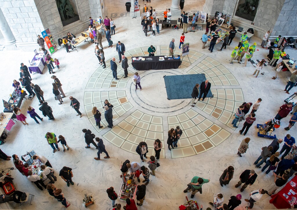 (Rick Egan  | Tribune file photo) The public and Utah lawmakers mingle in the state Capitol Rotunda to inspect Utah students' demonstrating robots they have created in this Feb. 18, 2020, file photo.