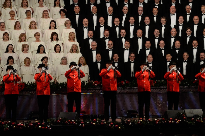 (Francisco Kjolseth  |  The Salt Lake Tribune)  The Mormon Tabernacle Choir Christmas extravaganza kicks off with Broadway star Sutton Foster and "Downton Abbey's" Hugh Bonneville at the Conference Center on Thursday, Dec. 14, 2017.