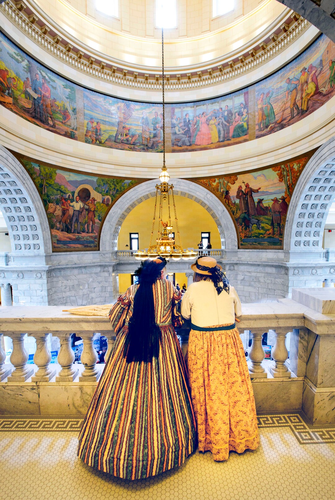 (Steve Griffin  |  The Salt Lake Tribune) Dressed in period clothing Willie Nelson and Cheryl Greer, of the Golden Spike Association of Box Elder County, look into the Capitol Rotunda as they attend the first day of the 2018 Legislature at the Utah State Capitol in Salt Lake City Monday January 22, 2018.